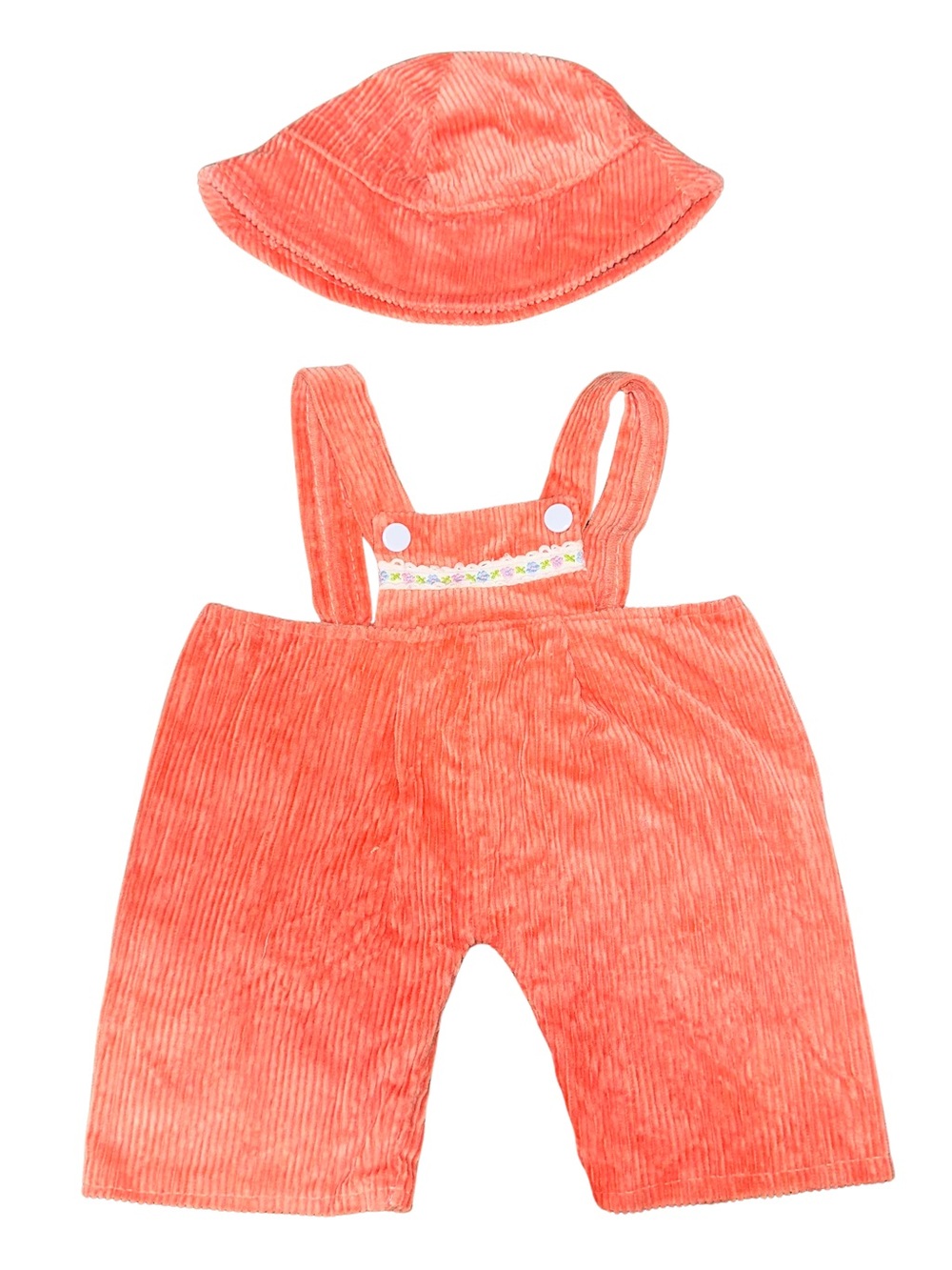 Vintage 70’s Baby Doll Corduroy Overall Jumpsuit Salmon Color w/ Matching Hat
